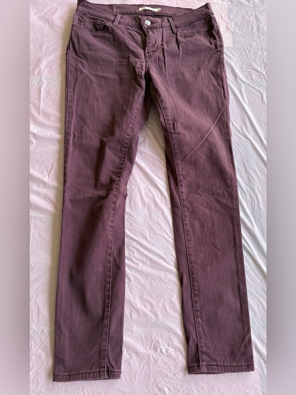 Levi’s 710 Women’s Burgundy Pants Button Denim Jeans Super Skinny Retro Sz 31